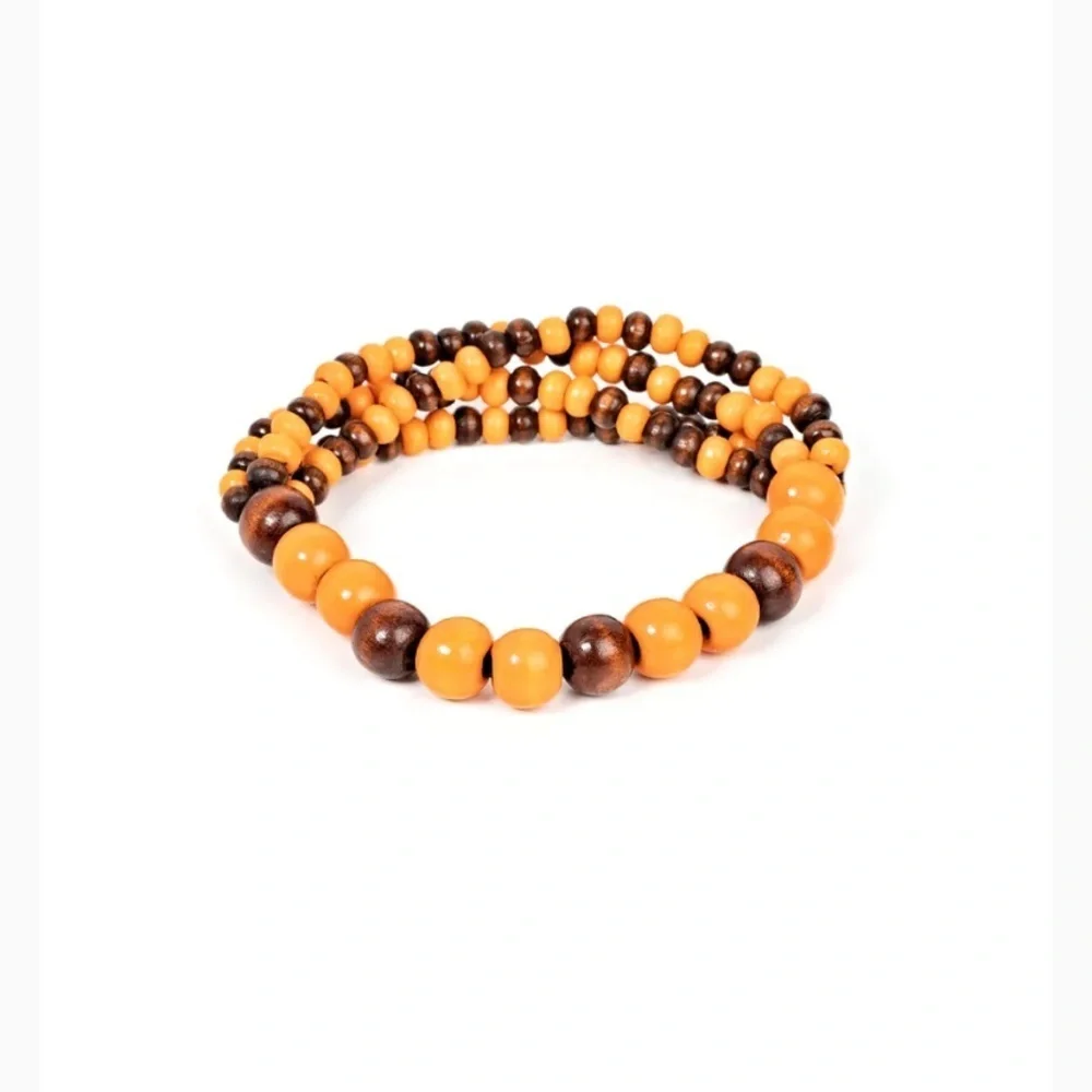 Oceania Oasis Orange Strechy Wooden Bracelet NWT
